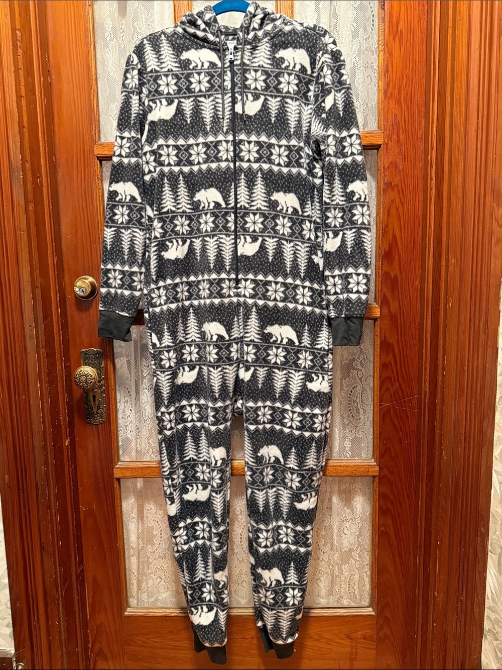 Old Navy Unisex Gray & White Bear Print Fleece Zip-Up Onesie Pajamas - Size S